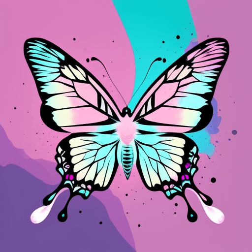 AI generated: An abstract vector of a butterfly fluttering, with splatters behind, in a multicolored pastel color,...