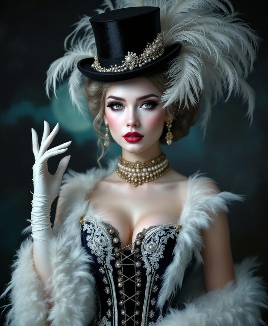AI generated: Hyper-realistic digital portrait of a stunningly beautiful pale woman as the queen of the night, dra...