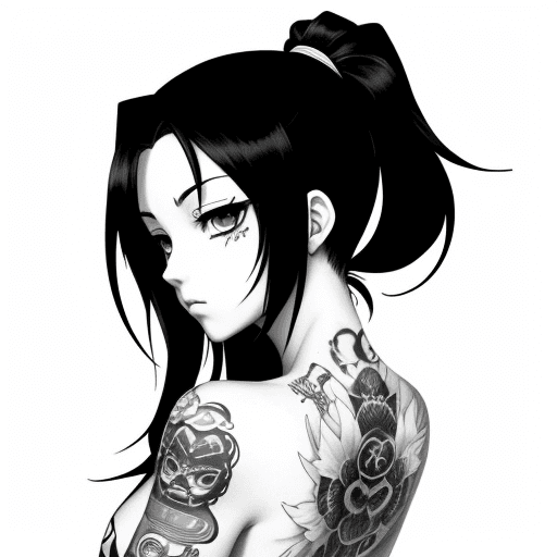 AI generated: Anime style, tattoo, black and white
