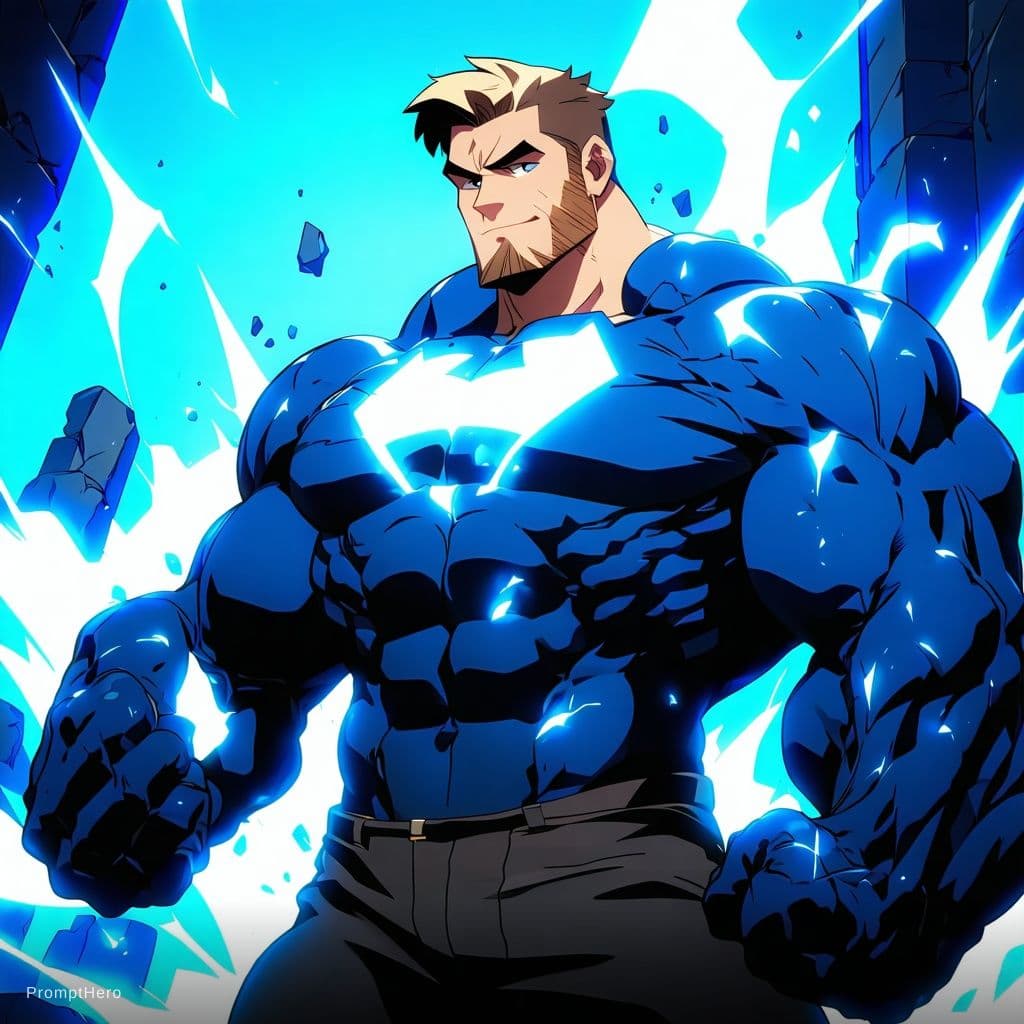 AI generated: A hyper-stylized, **anime Bara** version of **Omni-Man (Nolan Grayson)** from *Invincible*, in a **d...