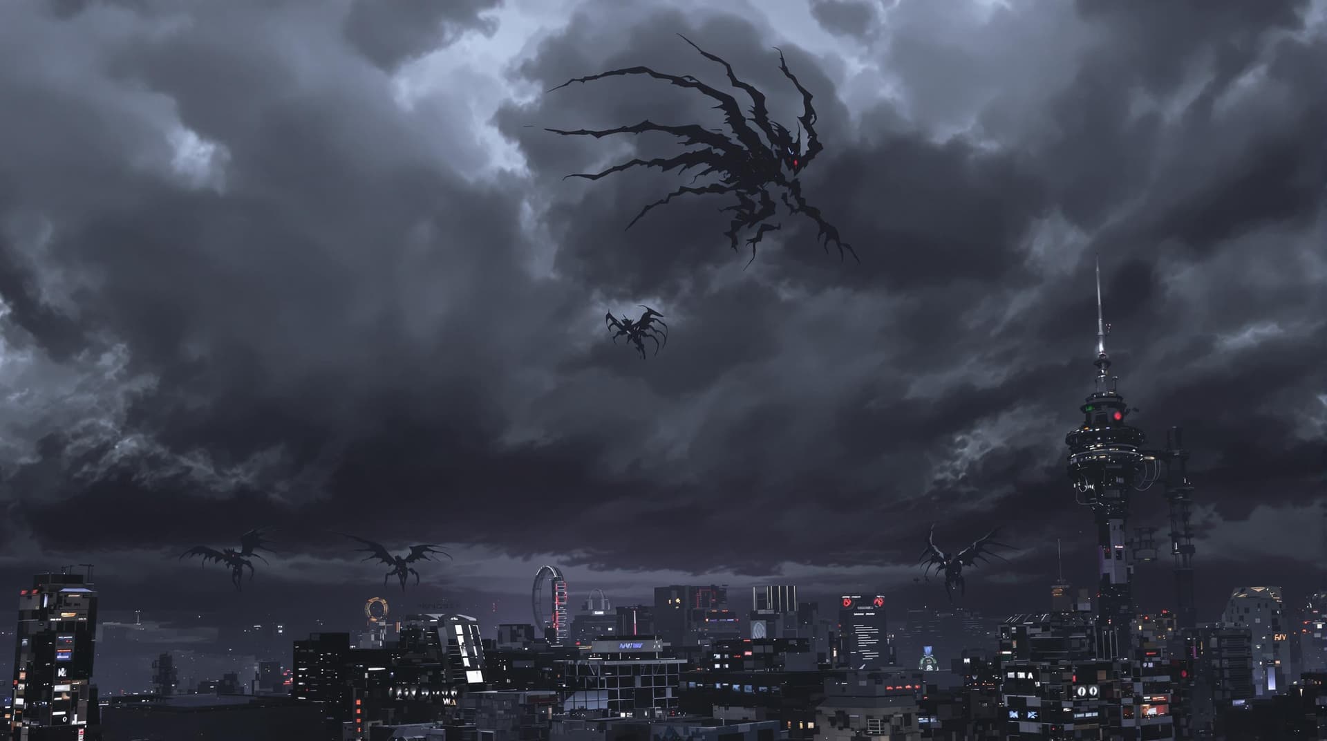 AI generated: A dark, foreboding sky with thick, grey clouds that seem to swirl with an otherworldly energy, casti...
