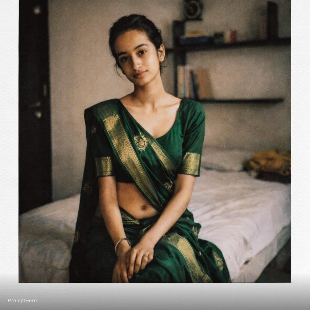 AI generated: polaroid photograph of an Asian model, sitting on the edge --chaos 75 --ar 1:2 --raw --profile we14m...