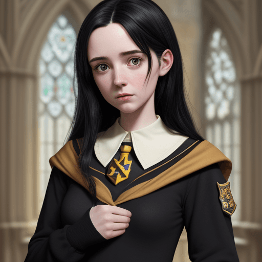 AI generated: hogwarts legacy, poppy sweeting, 4 feet tall, beautiful face, black hair, collar bone, perfect body,...