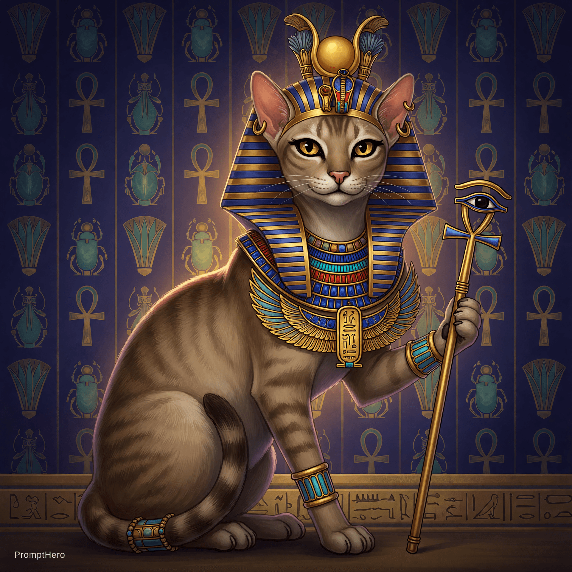 AI generated: A beautiful Egyptian pharaoh cat, digital art, high quality, 4k
