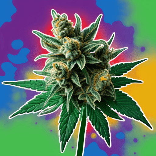 AI generated: a crazy monster doing colorfoul flowers of marijuana