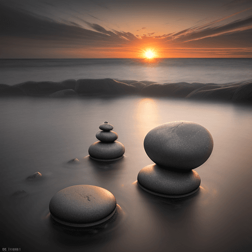 AI generated: award winning photography of balanced stones in water, minimalism, long time exposure, desaturated, ...