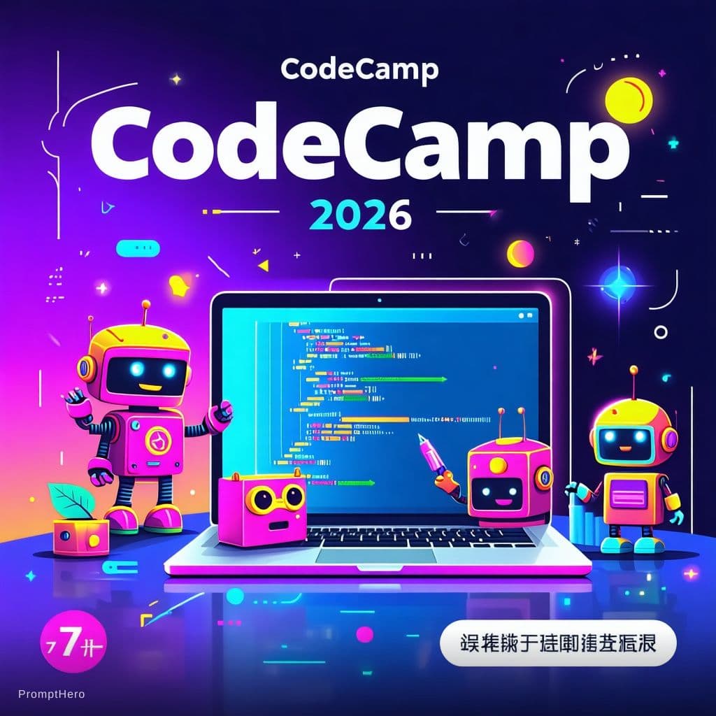 AI generated: please create a modern, vibrant poster for a summer coding bootcamp called
'CodeCamp 2026' with the ...