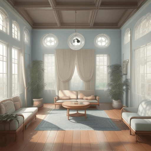 AI generated: High resolution photography interior design, dreamy sunken living room conversation pit, wooden floo...