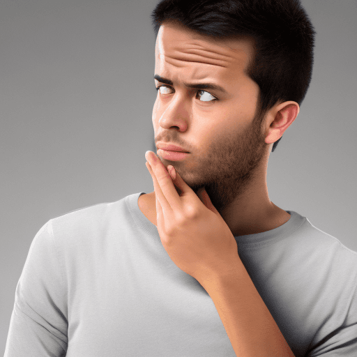 AI generated: create an image of a person thinking hard and crucial with their right hand on  their chin. They sho...