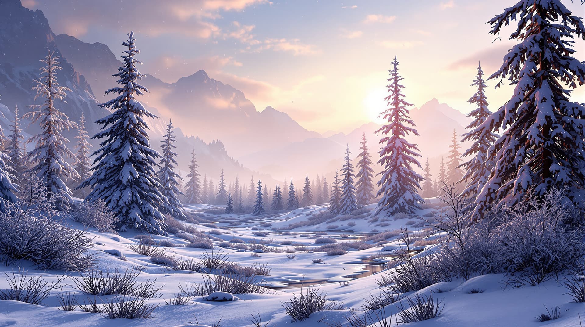AI generated: winter landscape on a forieng planet