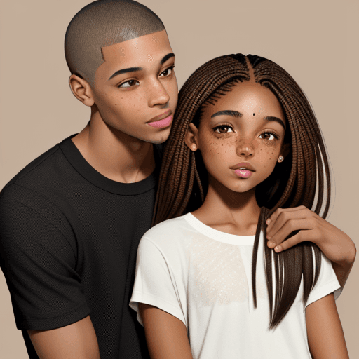 AI generated: Photo of a light skin black  girl with two brown eyes,  clear skin, straight brown hair, and long ha...