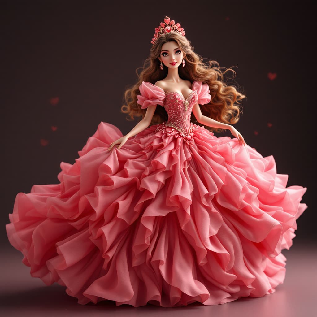 AI generated: woman, diesney enchanted princess big puffy gown, attractive, valentine, red, handdoll, Iranian, dan...