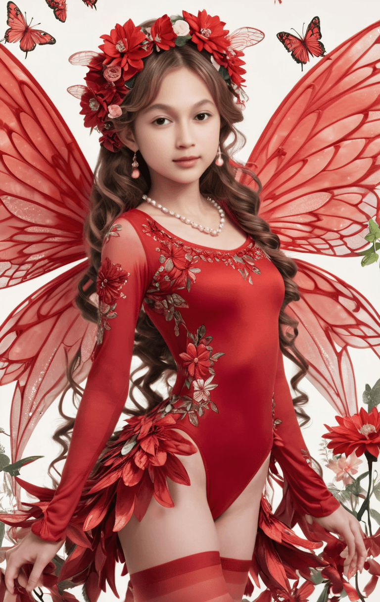 AI generated: (1woman), solo, looking_at_viewer, (full_body:1.5),(standing:1), (red Flower pattern leotard:1.1),(F...