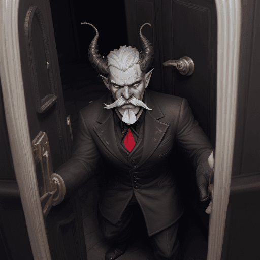 AI generated: An evil looking man , thats short in statue , wirth short but sharp looking horns atop his head, and...