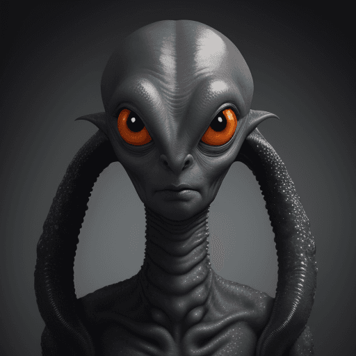 AI generated:  high quality foto of a black grey alien monster, close eyes, without mouth, long tentacle, big wart...
