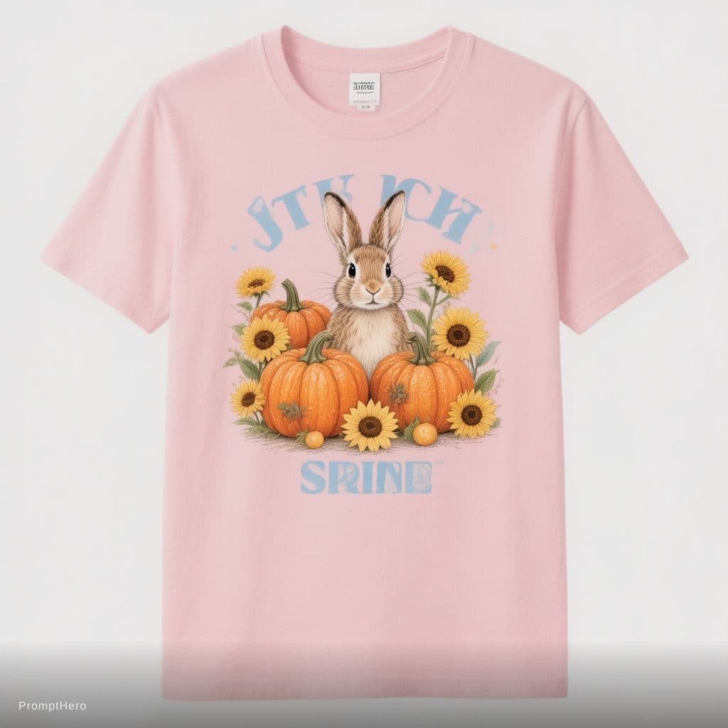 AI generated: Basic minimalist design, pastel tones, white background, t-shirt design for spring, pumpkins with su...
