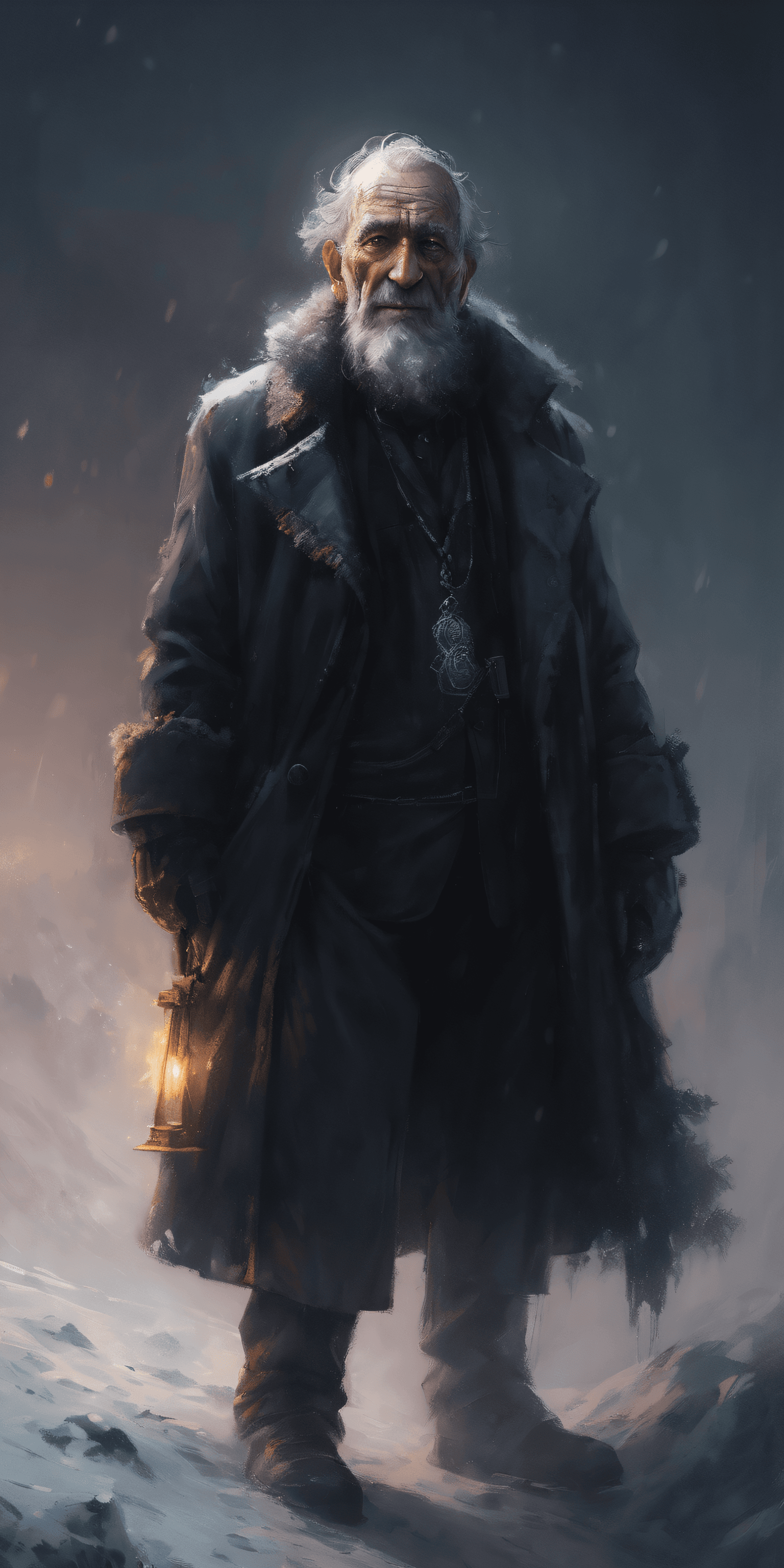 AI generated: portrait of an old man, frostpunk style, (gloomy illumination, insane, stunning, dramatic, completed...