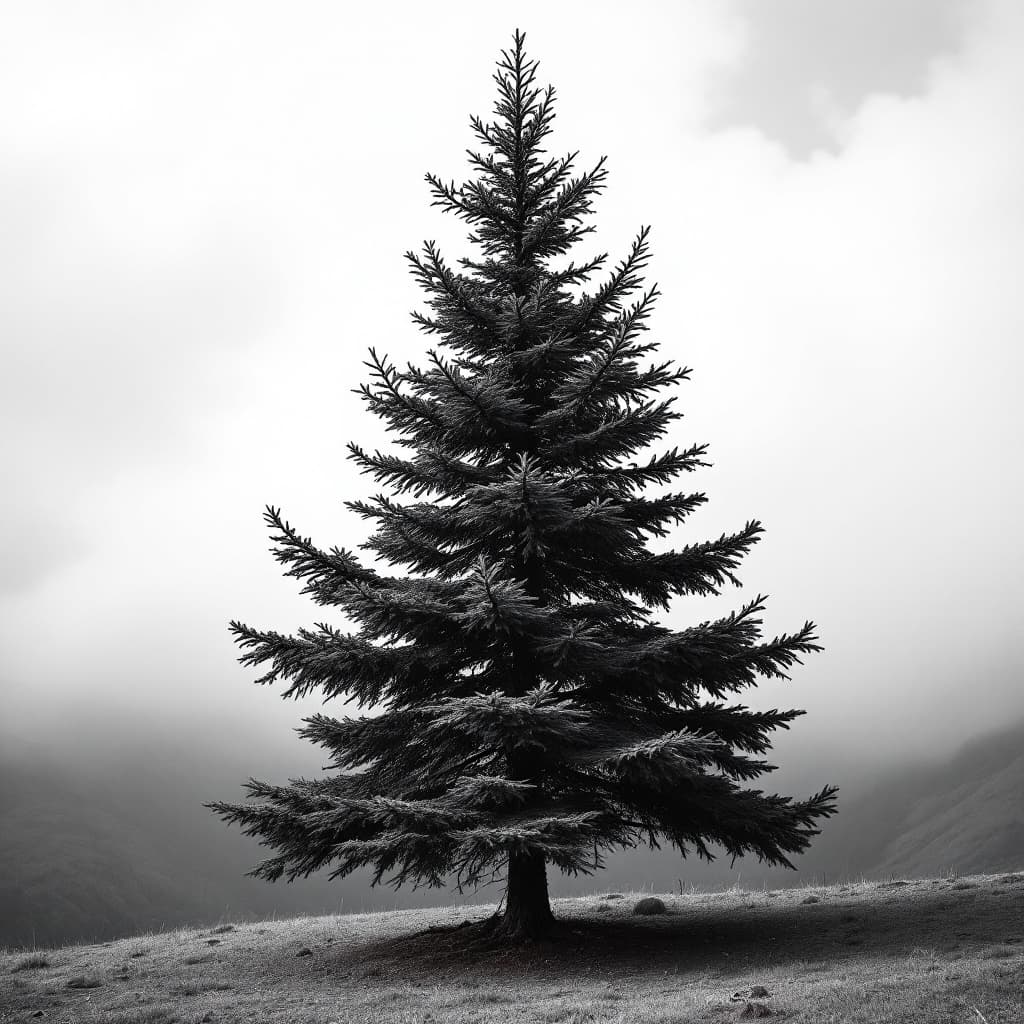 AI generated: a whole pine tree black and white
