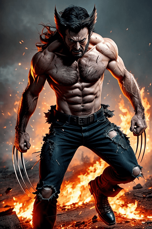 AI generated: an attention-grabbing image of Wolverine's regenerative powers in action, full body shot, extremely ...