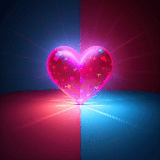 AI generated: A big red 3D heart in the middle of the screen with a bauble decoration around it with bright pink y...