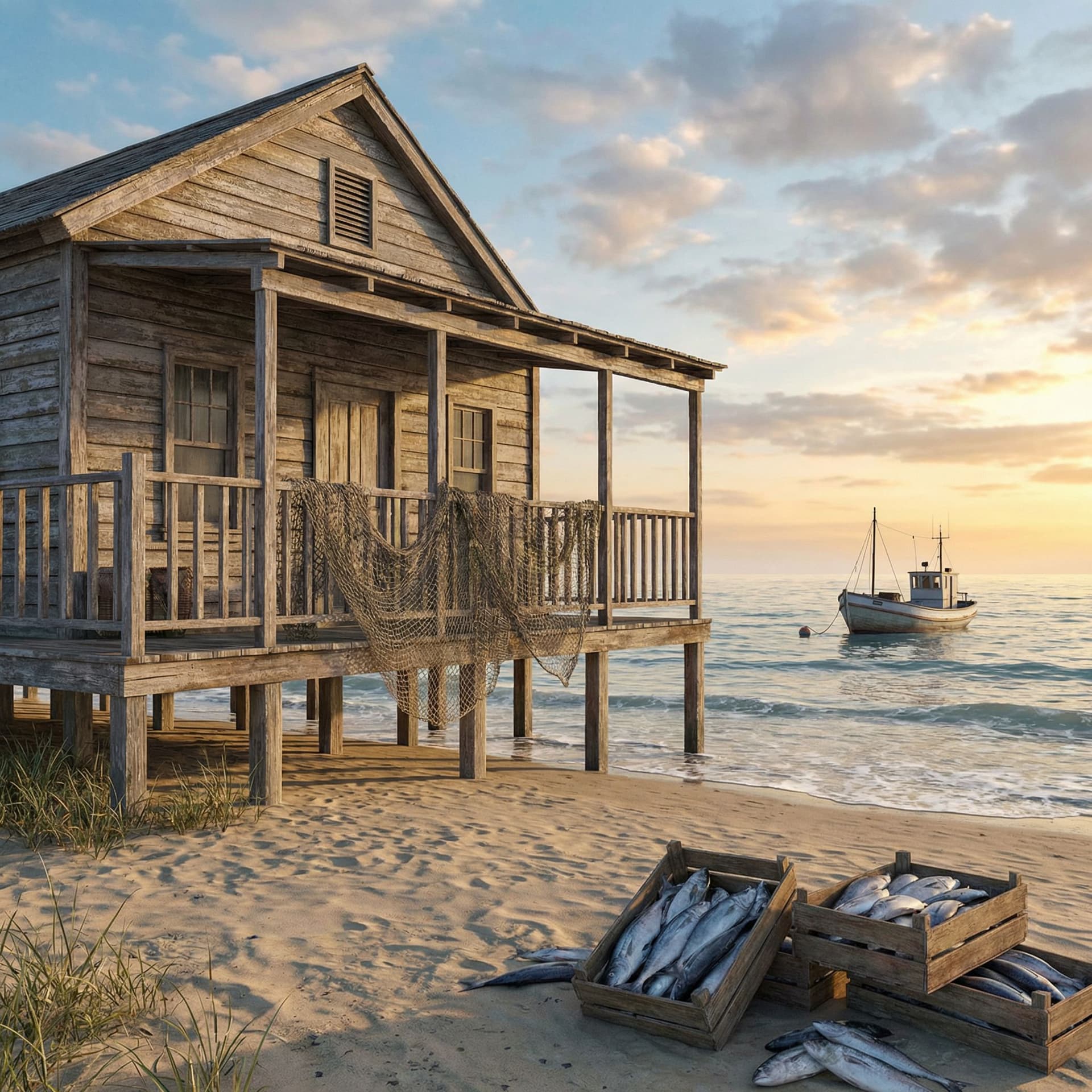 AI generated: House at beach with fished