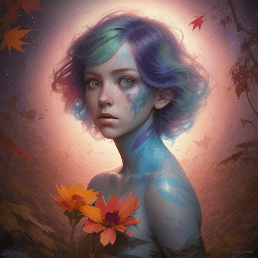AI generated: beautiful angle view of girl individual from another planet with multicolored hair, beautiful colorf...