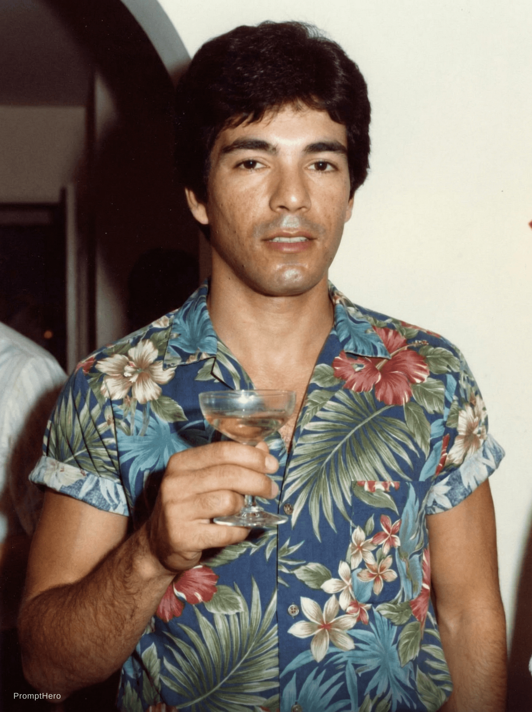 AI generated: Have this guy wearing a nice 80’s style Hawaiian shirt with his sleeves rolled up like Bruce Springs...