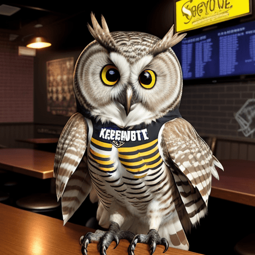 AI generated: Scrappy the Owl, the Kennesaw state University mascot, as a nonbinary chronically online lesbian, at...