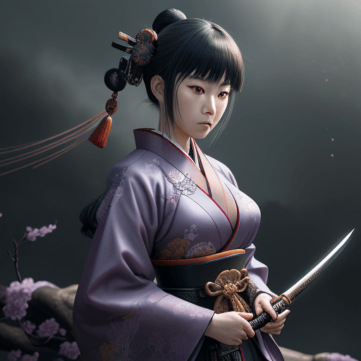 AI generated:  Kyoto Animation stylized anime mixed with tradition Chinese artworks~ samurai woman holding a katan...