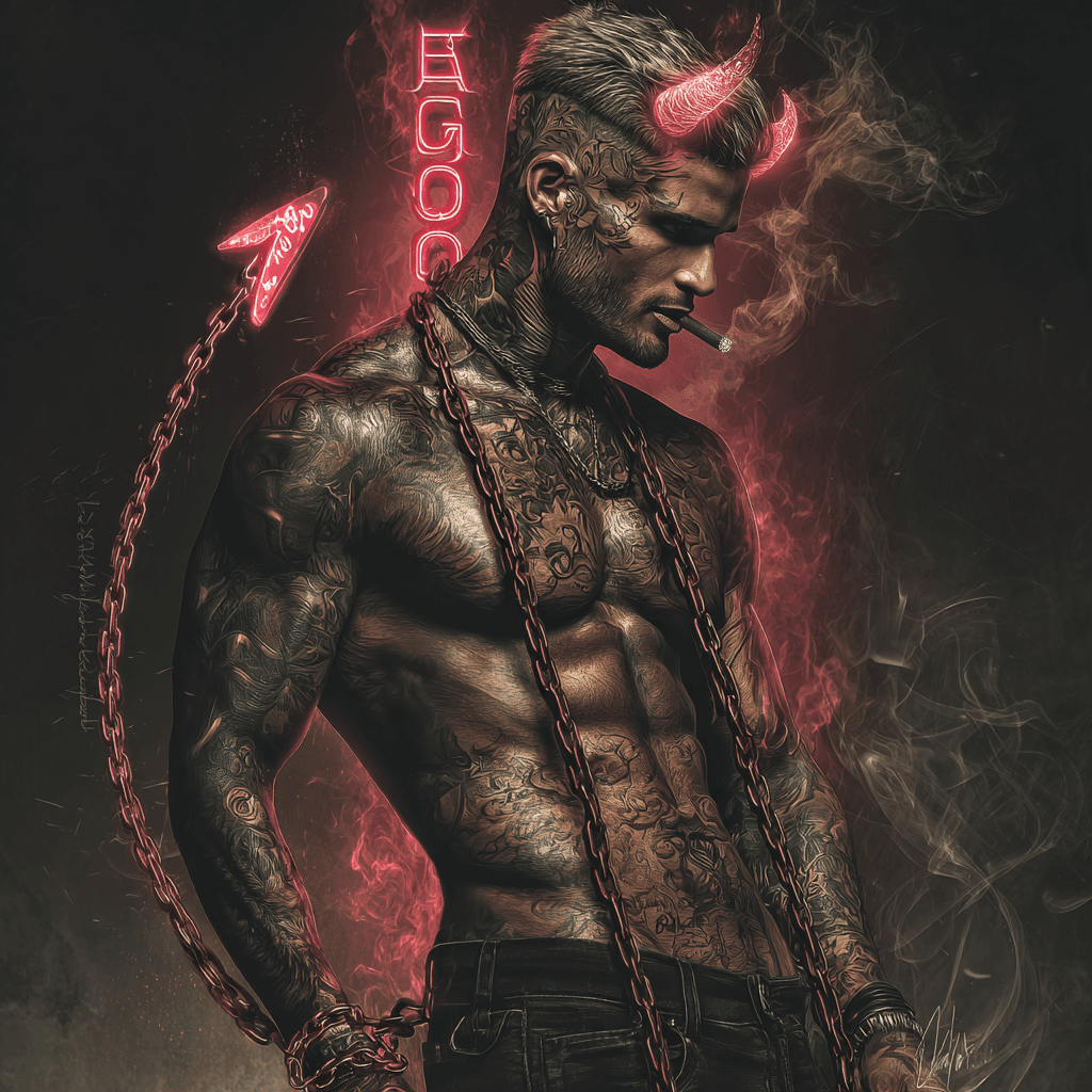AI generated: Rim light with neon red; handsome white muscular male; Various posing and angles; A white handsome, ...