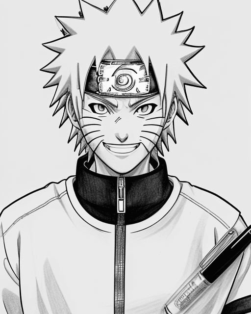 AI generated: smile face Naruto Uzumaki, illustration line art, anime, manga, pen sketch, pen drawing, inking, bla...