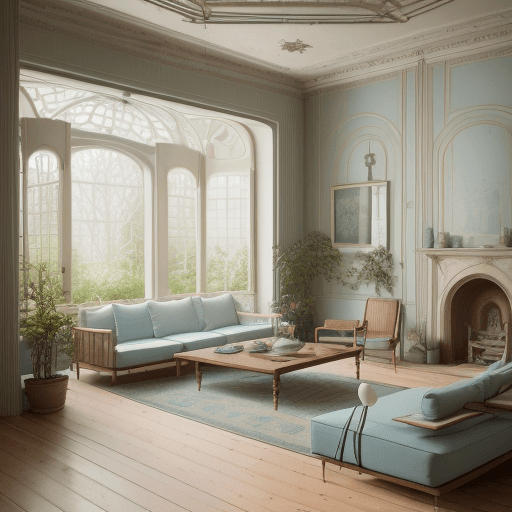 AI generated: High resolution photography interior design, dreamy sunken living room conversation pit, wooden floo...