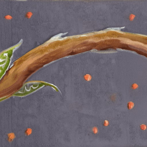 AI generated: curly branch with leaves, medieval style, oil painting, white background