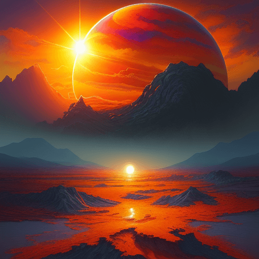 AI generated: impresionism painting of a a damaged landscape with a big sun in the sky, noisly digital painting, d...
