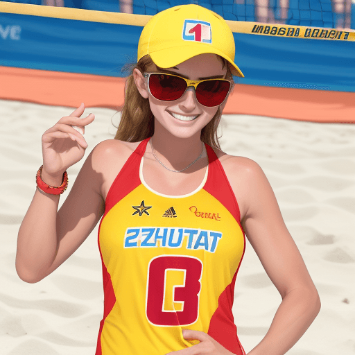 AI generated: mascottchen beach volleyball
gelb rote kleidung
cap sonnenbrille
beachvolleyball eingezwickt bei han...