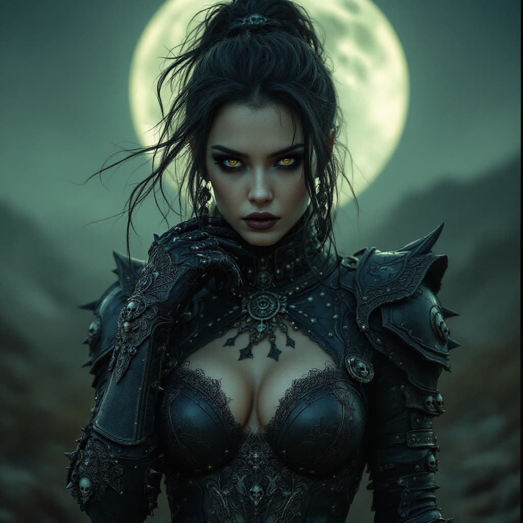 AI generated: Grunge style, stylish female, (a formidable heroine:1.3) , (gothic fantasy:1.25) , (warrior biker:1....