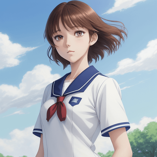AI generated: perfect anime quality, masterpiece, school, white school uniform, short sleeves, blue uniform, campu...