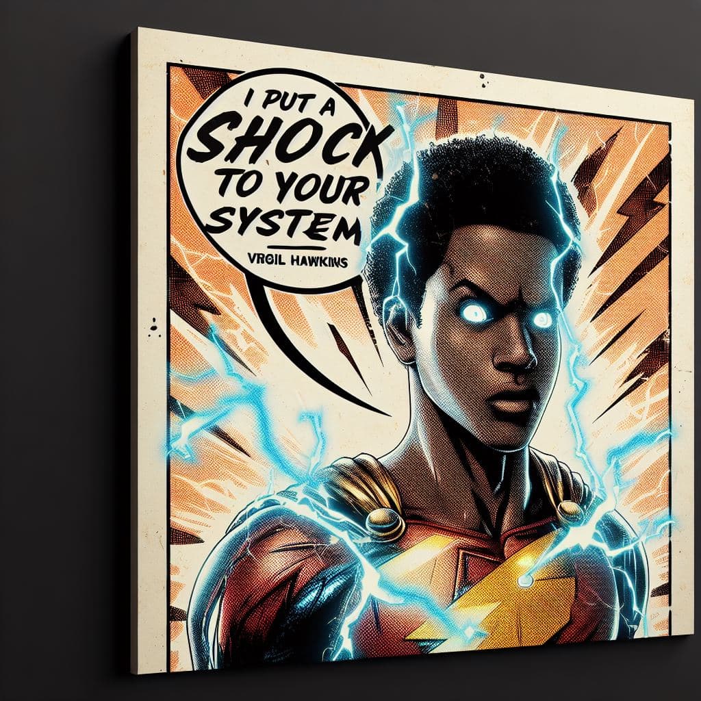 AI generated: Virgil Hawkins DC COMICS POSTER from STATIC SHOCK with elegant features in the style of a Comic Grap...