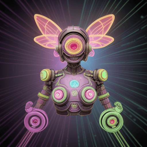 AI generated: a synthwave steampunk 3D rendering featuring Trippycute lsd smiley tattoed Mecha alien,vaporwave neo...