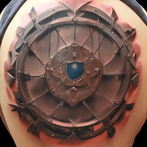 AI generated: A shield, a sword and a armature draw by carlos torres tattoo