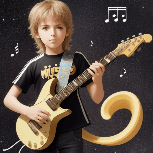 AI generated: guitarra y saxofon rimantico en universo de notas musicales
