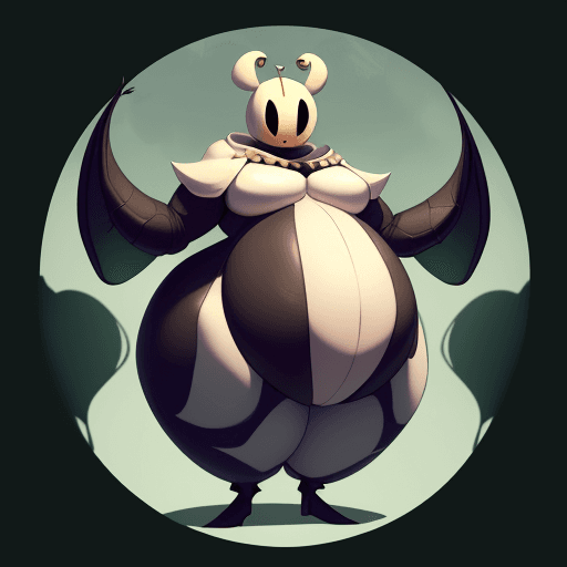 AI generated: hornet from Hollow knight, hyperpregnant, big belly, big chest, thicc, tall, small belly veins