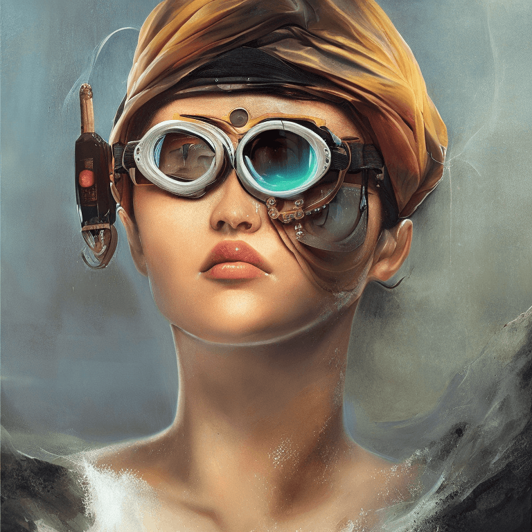 AI generated: a woman with Goggles on her head, by Rudy Siswanto, fantasy art, realism 