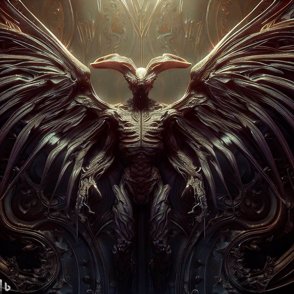 AI generated: Gothic Alien of giger, Wings, Giger, light, stunning, hypermaximalist, elegant, ornate, luxury, elit...