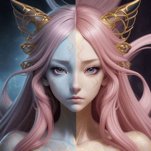 AI generated: beautiful, cute, mysterious. perfectly beautiful twist, astonishing, amazing, golden. anime, symmetr...