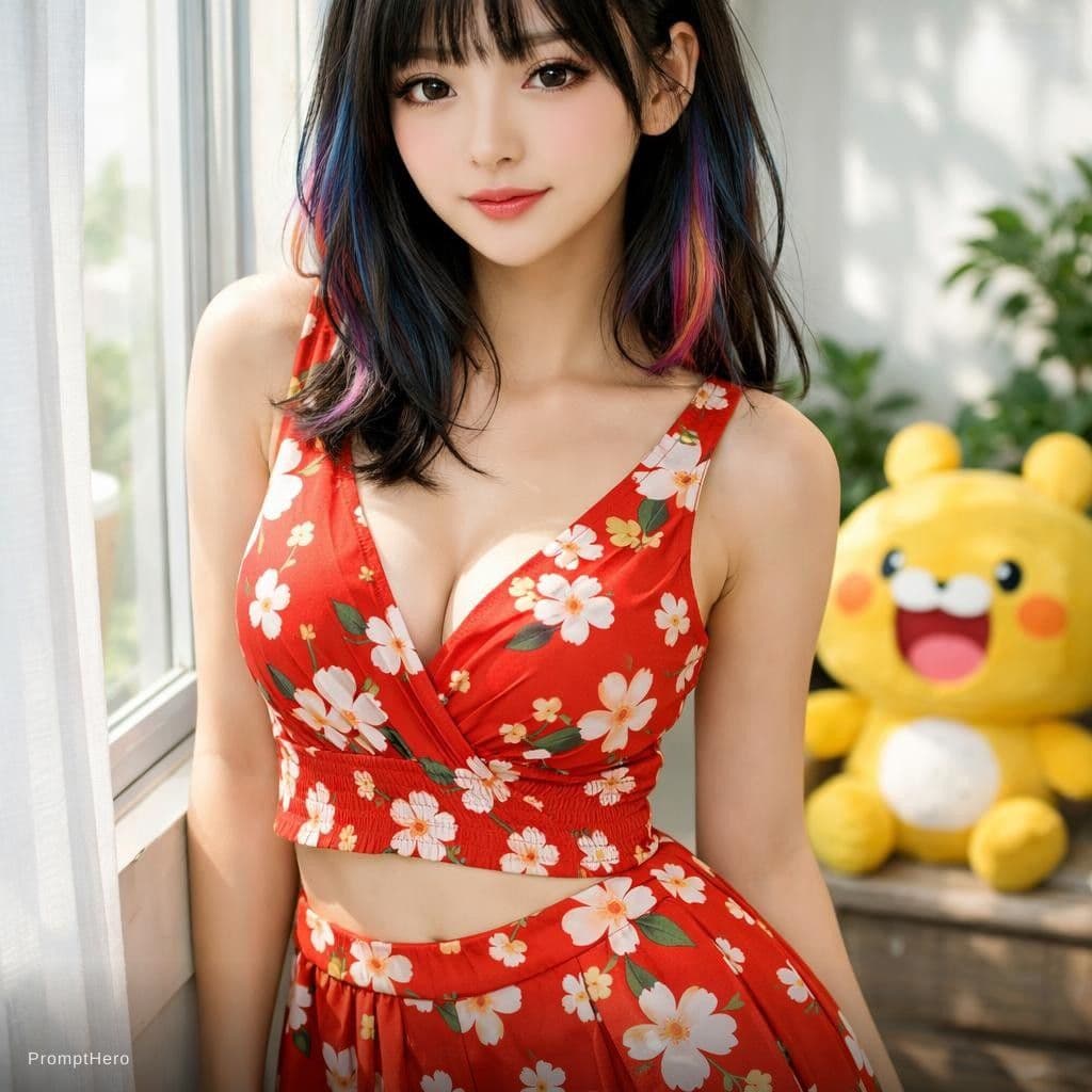 AI generated: close portrait of Japanese woman, Koren ulzzang face, standing near the window, black hair, multi co...
