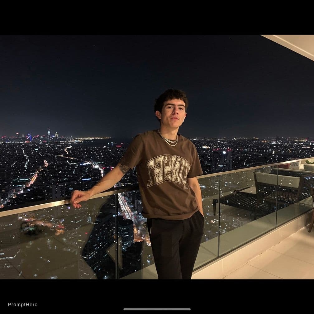 AI generated: me in an luxury apartment balcony ,  it has to look like someone took the picture of me, not selfie 
