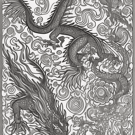 AI generated: coloring page for kids, A friendly dragon flying over a meadow of flowers, thick lines, low details ...