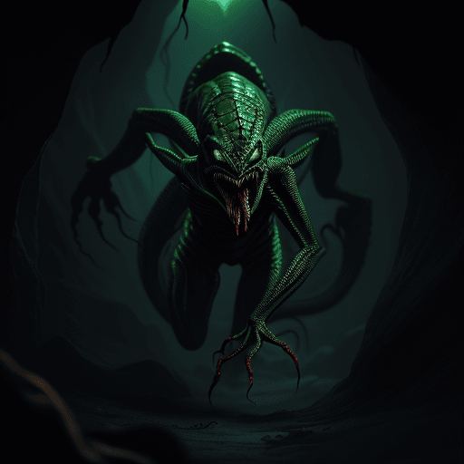 AI generated: Full body photo of a scary alien creature that looks like a reptile with venom coming out from its m...