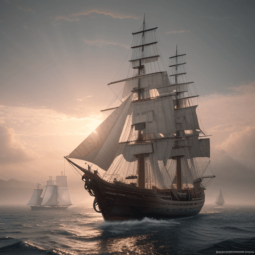 AI generated: Photo of a ultra realistic sailing ship, dramatic light, pale sunrise, cinematic lighting, battered,...